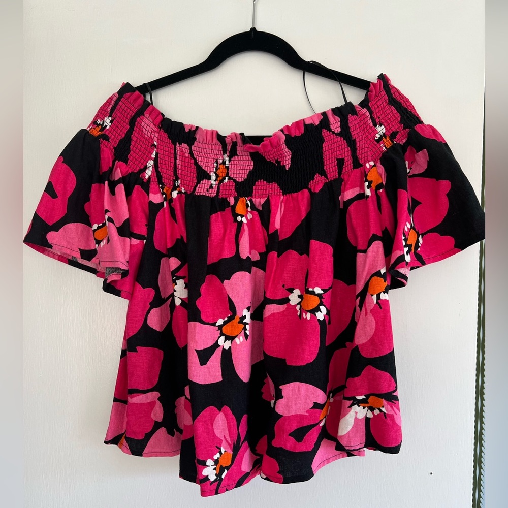 Who What Wear cropped floral off the shoulder top